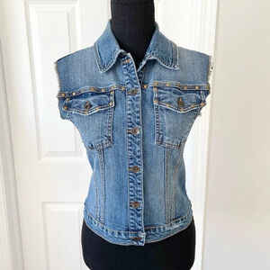 Nitrogen Signature  Studded Embroidery Moto Jean Waistcoat Vest